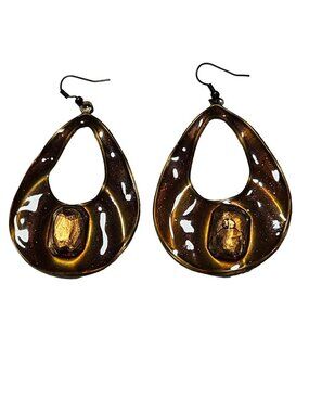 Vintage Teardrop Earrings Gemstone Accent Gold Tone Statement Bold Jewelry Women